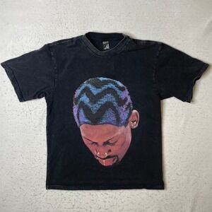 Homemade Dennis Rodman Graphic T-Shirt Mens Medium Black Acid Wash Vintage Style